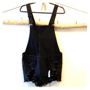 Express distressed black overalls overall shorts